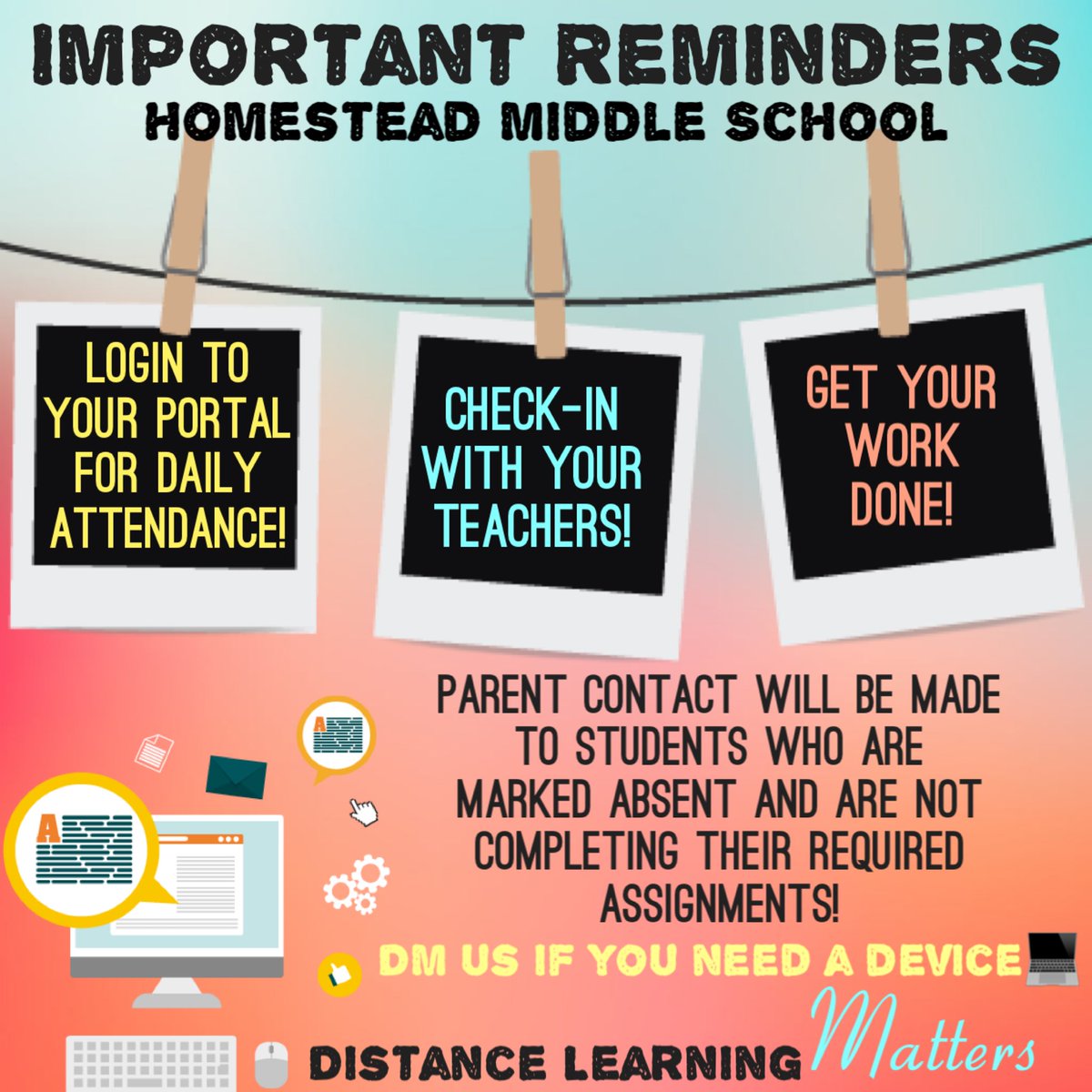 HomesteadMS's tweet photo. Easy as 1  2  3!  Follow these steps starting tomorrow morning to make sure that you have a successful week! Don’t stay up late Gators...learning continues💡 @Dr_Contessa @MDCPSSouth  #excellenceondisplay #distancelearningmatters https://t.co/k9HXuCTmYf