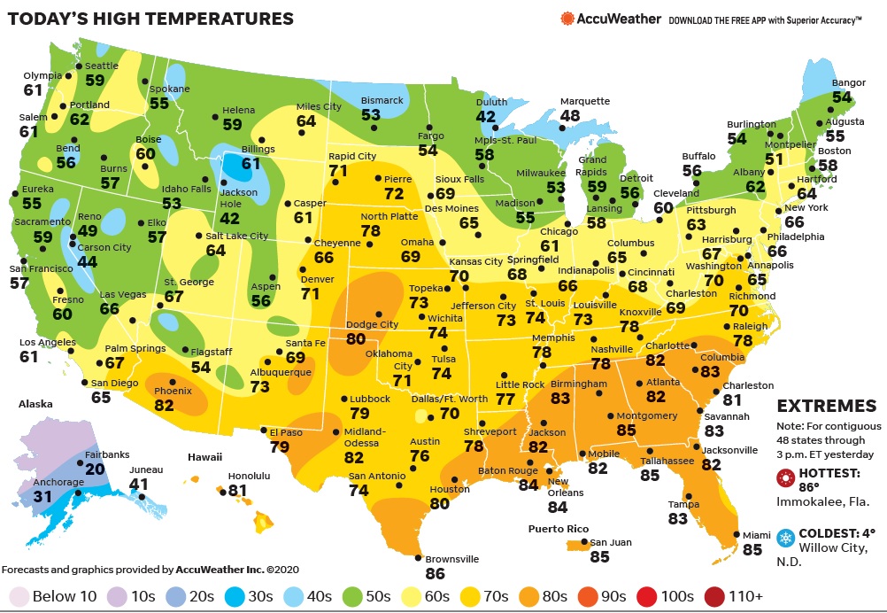 usa today weather map Usa Today Weather On Twitter Today S Forecast High Temperatures usa today weather map