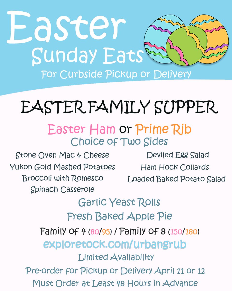 Pre-order your Easter dinner now! exploretock.com/urbangrub 
Limited Availability
#Easter2020