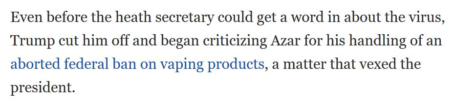 jacobgrier's tweet photo. It turns out one of the reasons Trump was dismissive of COVID-19 is that when Azar tried to warn him about it back in January, he was still too mad about "that fucking vaping thing" to listen.
https://t.co/I9DeEpH3rm https://t.co/B8b6sIIRMb