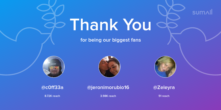 Our biggest fans this week: c0ff33a, jeronimorubio16, Zeleyra. Thank you! via sumall.com/thankyou?utm_s…