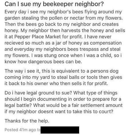 'CAN I SUE MY BEEKEEPER NEIGHBOR?'