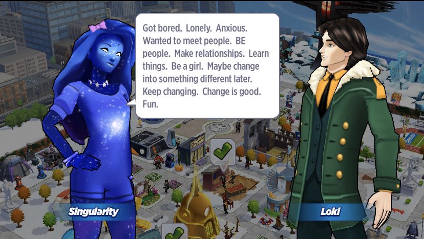 I FOUND IT! This is a conversation that could be had at the same event Singularity is introduced where her and Loki get to talk about both being non-binary