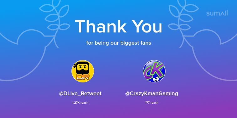 NazcaDark's tweet photo. Our biggest fans this week: DLive_Retweet, CrazyKmanGaming. Thank you! via https://t.co/D9tJdk8xIU https://t.co/Lrroq0QWED