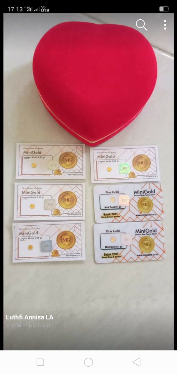 wisoseta's tweet photo. Pejuang receh bs mengumpulkan emas, ini contohnya ya gaess. Ga hrs nunggu uang bnyk br bs beli emas, #semuabisapunyaemas ya gaess, minogold lah solusinya. Kami sediakan dr uk.terkecil 0,05gr dg hrga 60rb an. Tersedia uk.0,05gr, 0,1gr, 0,25gr dan 0,5gr ya gaess. Yuk nabung emas. https://t.co/agBHnksjgE