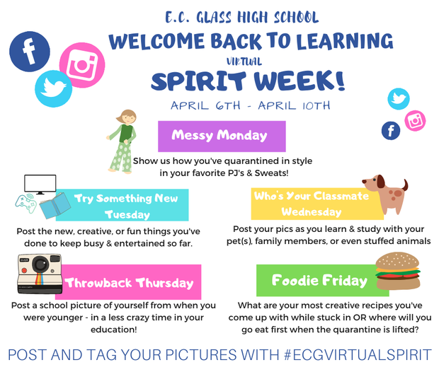 ecghighschool's tweet photo. Let's have some fun this week! #Hilltoppers #TogetherWeKeepClimbing #VirtualSpiritWeek https://t.co/ava4jGu73J