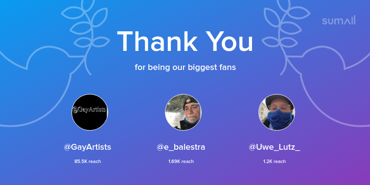 nellina99's tweet photo. Our biggest fans this week: GayArtists, e_balestra, Uwe_Lutz_. Thank you! via https://t.co/hpRKdTb3A6 https://t.co/m1cwoG9aUM