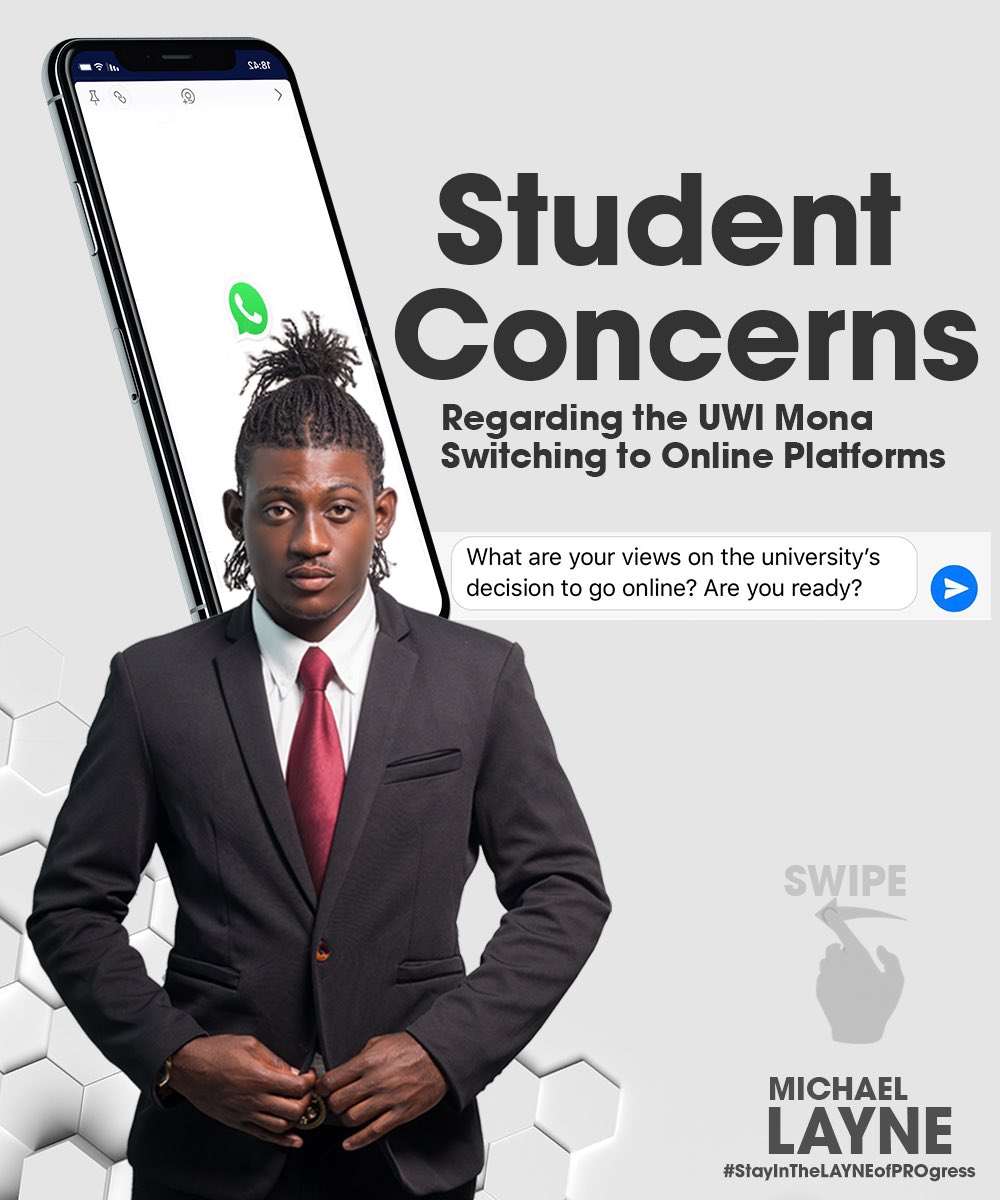layne_michael79's tweet image. STUDENT CONCERNS: Regarding the UWI Mona switching to Online Platforms 

Last Friday, the Senior Management of the UWI Mona held a Virtual Town Hall to relay information regarding the measures that will be taken to navigate the COVID-19 pandemic. (1/4)