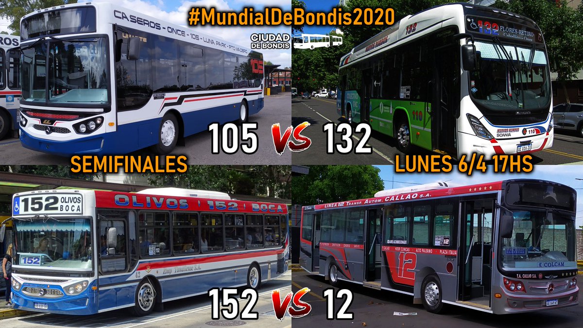 CiudadDeBondis's tweet photo. MAÑANA LUNES desde las 17hs, seguimos con las semifinales del #MundialDeBondis2020 

SEMIFINAL 1
#Linea105 (@LINEA105) VS #Linea132 (@En132)

SEMIFINAL 2
#Linea152 VS #Linea12 (@Linea12_tac) https://t.co/gD1rNhP07g