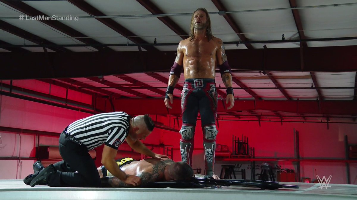 WWE's tweet photo. On this day, he sees clearly.

@EdgeRatedR is the #LastManStanding.

#WrestleMania https://t.co/uJiZKDfiot