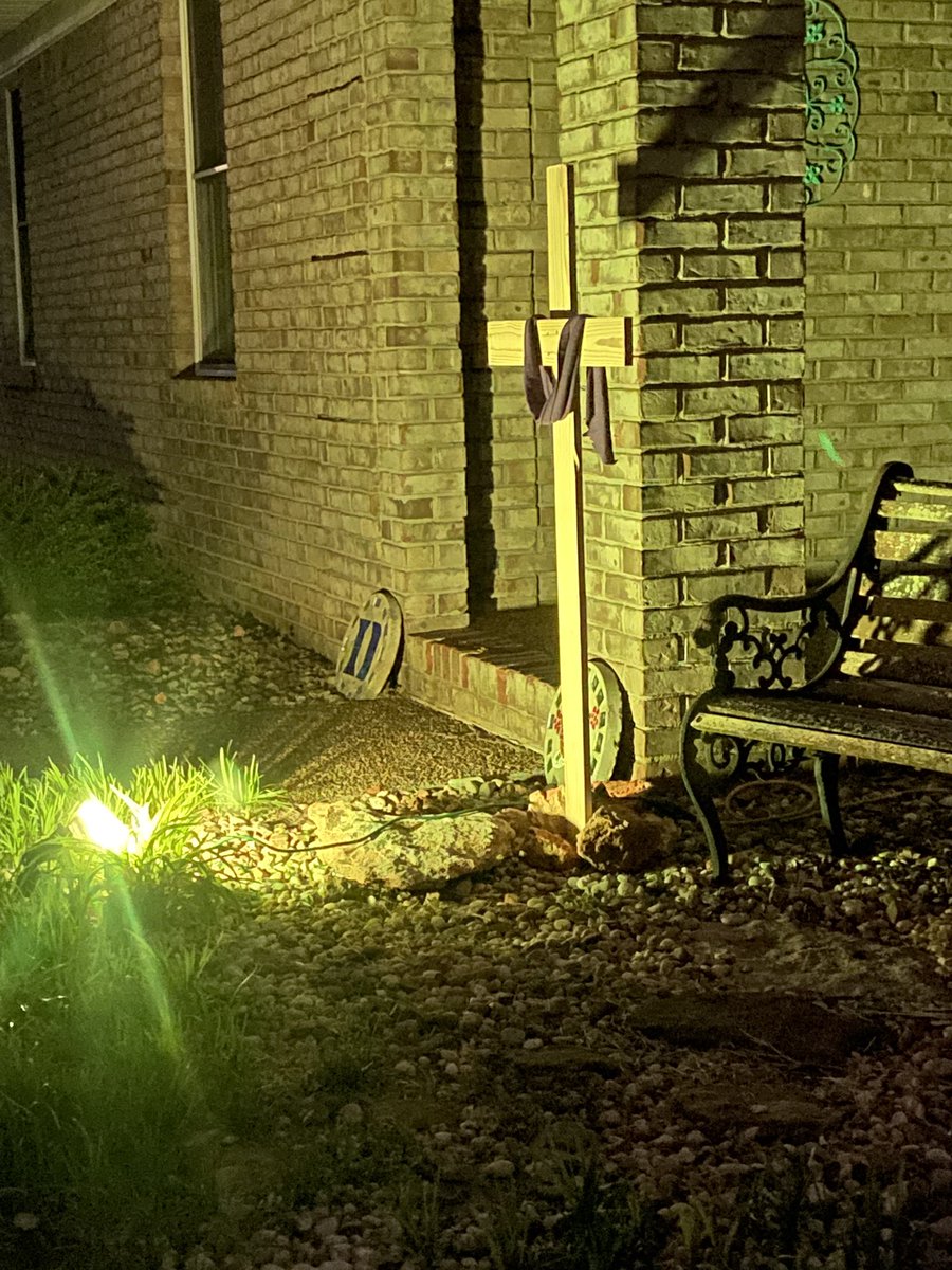 Green light on the house tonight to remember our 5 deaths today and a new cross my hubby made. #faithoverfear #togetherky #patriot #teamandy