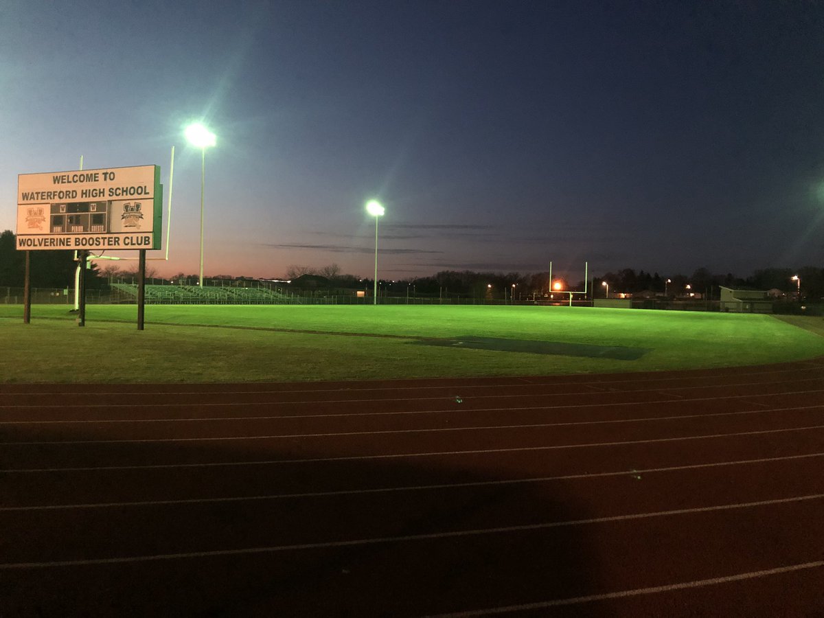 WUHS_Athletics's tweet photo. The lights at Waterford Union High School are shining bright for our community and our seniors! #BeTheLight #wissports https://t.co/1mIUlN2Ydx