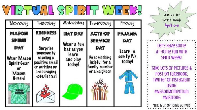 AmyPerry00's tweet photo. Let’s do this, Mason Intermediate! It’s going to be a great week of virtual learning! #mistrong #masonmomentum #charactermi https://t.co/gMcAzO801W