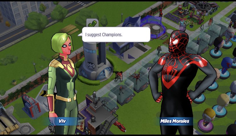 Viv and Miles’s conversation on trying to start up the game’s version of the Champions team