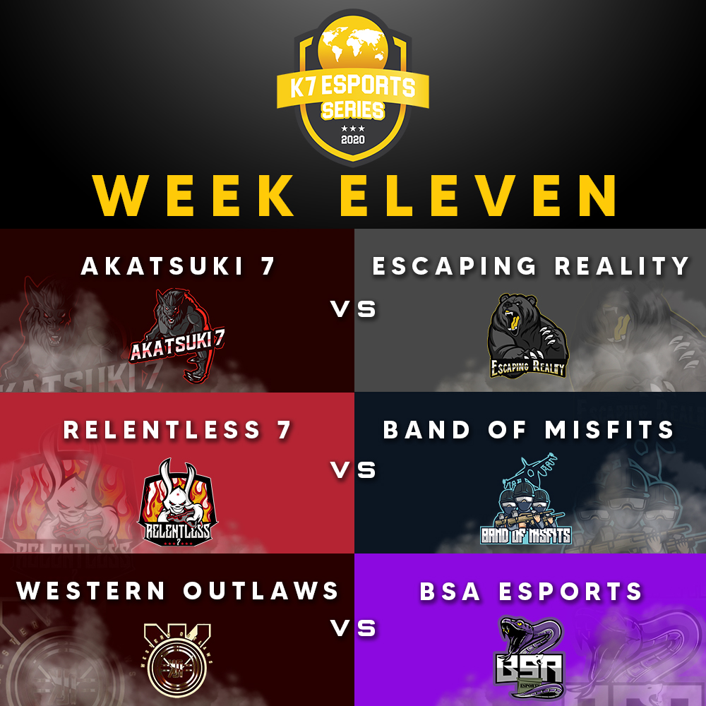 K7League's tweet photo. After a successful Transfer Window II we are going to the LAST leg of the season. WEEK 11, New Logos NEW Colors, FULL team swaps and NEW Free Agent Signings, nothing but EXCITEMENT. 

@K7Akatsuki vs @TeamER_GG 
@Relentless__7 vs @BandofMisfitGG 
@WestOutlawK7 vs @BSA_eSports https://t.co/LNufnZWeC1