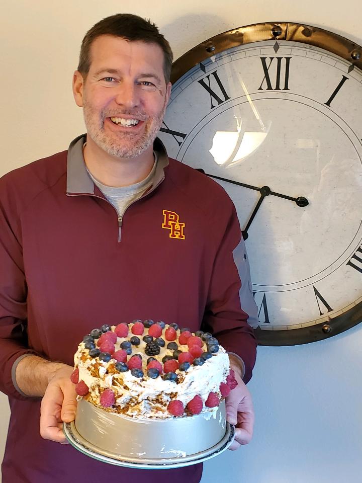 Celebrated a friend's birthday today. Felt obliged to after Angel grilled him a ribeye, and Jack baked him a homemade carrot cake with creme cheese icing and fruit topping! #49AndHolding