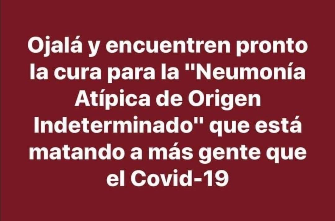marconunezz's tweet photo. 2009 En México el H1N1 
2020 se está dando la NEUMONÍA ATÍPICA 
Posiblemente haya 100 veces más muertes por la Neumonía Atípica que por el covid19  🦠 por las cifras oficiales que nos reporta de coronavirus, también deberían informarnos de las defunciones por la Neumonía Atípica. https://t.co/L0DX5P19E8