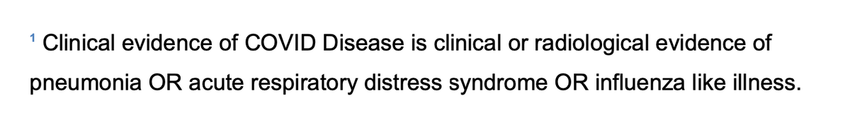 What's "clinical evidence of  #Covid_19 Disease"?"Clinical evidence of COVID Disease is clinical or radiological evidence of pneumonia OR acute respiratory distress syndrome OR influenza like illness."In other words it's an illness that was previously classified as flu related