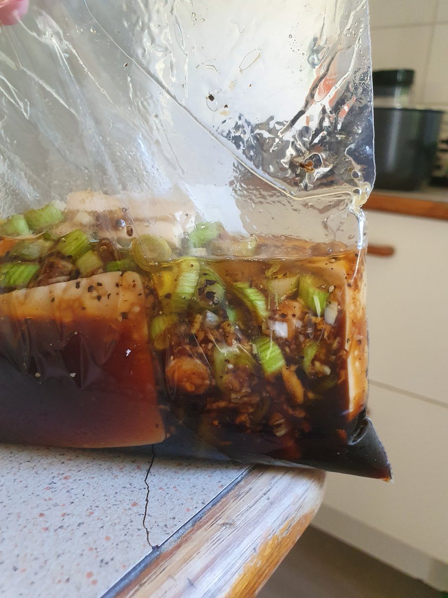 i looked up a bulgogi marinade and then sliced up tofu to soak in it. in a couple hours i'll pan sear it when im getting closer (SUMICHAGE) to serving