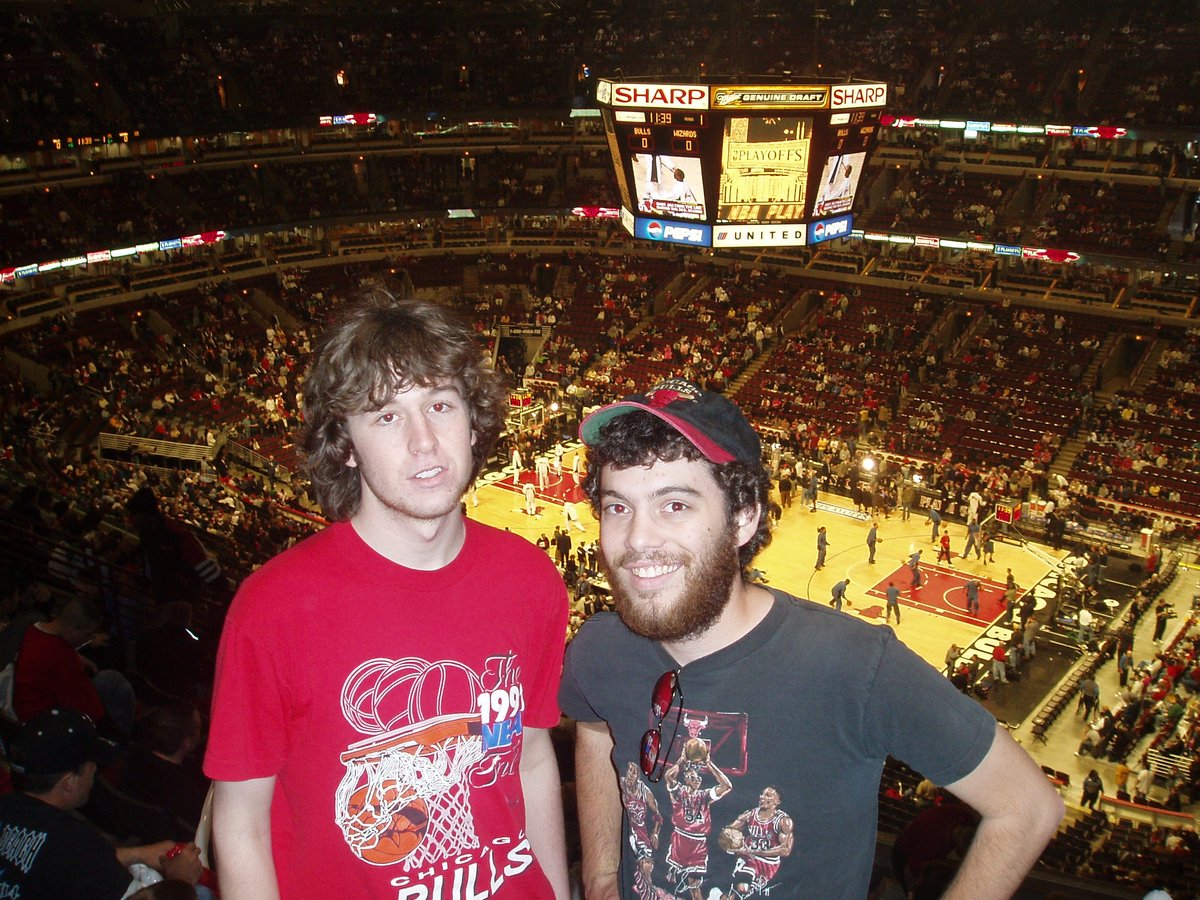One of my favorites was "Triple Threat" during the 1st three-peat, which was made for a bunch of teams. Here is my brother  @Blingstein wearing his (and me in my '92 championship shirt), and then here I am wearing it for the '05 playoffs opener (and  @LuccaTunes in a '91 shirt).