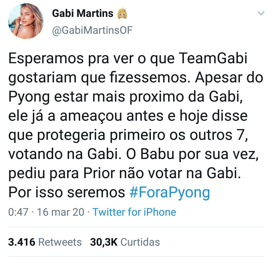jacklsc_'s tweet photo. @PyongLeeTV Tempo livre OK!
A internet OK!
E o site tá OK!
Brota no Gshow p desespero da Gabi!
É hj q ela paga todo mal q ela te fez!😄
#BBB20 #ForaGabi #VoltaPyong https://t.co/CSYqkaShQa