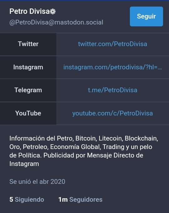 PetroDivisa's tweet photo. Deforma muy rapida logramos alcanzar mil usuarios en #Mastodon, se pone interesante esta red social. 👏🙏 https://t.co/LEqxDIi84a https://t.co/V95GM8Cnde