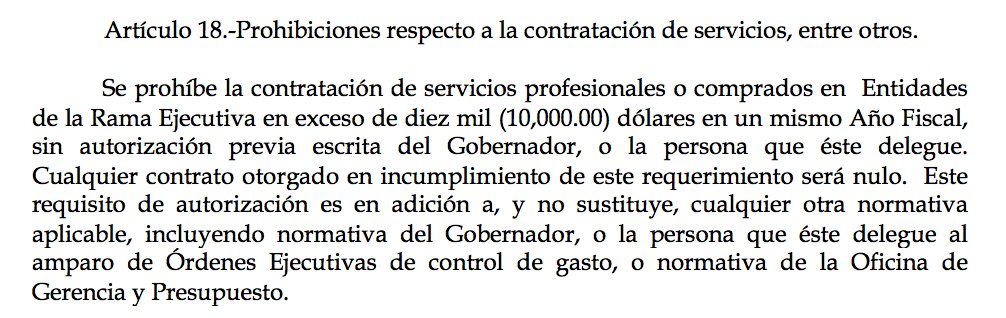 manuelnatal's tweet photo. Ley 3-2017 prohíbe contratación de servicios profesionales o comprados en exceso de $10,000 sin autorización previa de la Gobernadora.

Memorando 2017-01 aclara que incluye 
"compras" y establece que, durante emergencias, Gobernadora tiene que ser notificada dentro de 24 horas. https://t.co/myZJCuMuQU