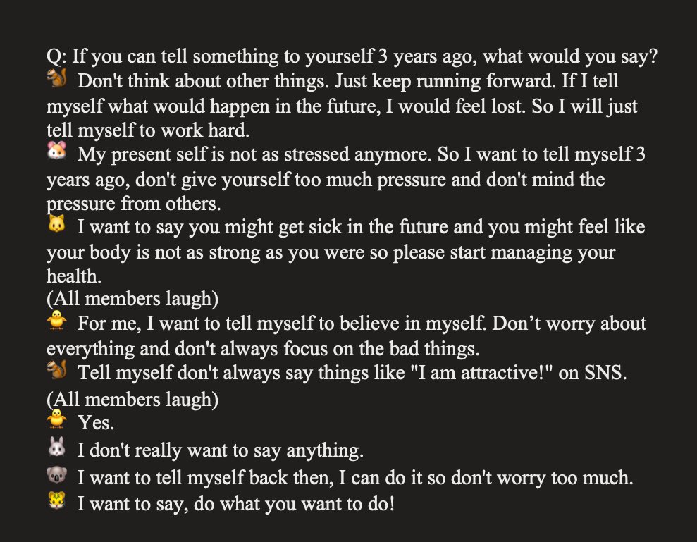 “i want to tell myself 3 years ago, dont give yourself too much pressure and dont mind the pressure from others” - seokjin