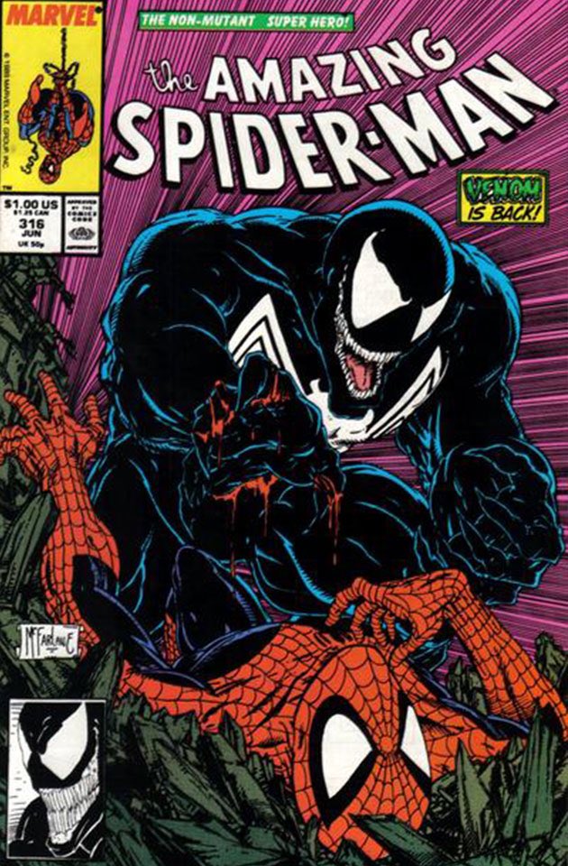 boybagley's tweet photo. Todd Mcfarlane homages The ‘Amazing Spider-Man’ #316 in ‘Spawn’ #222 https://t.co/vOIzgUOpck