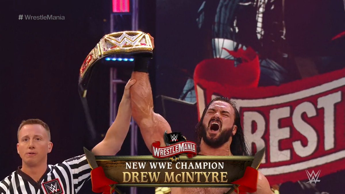 FansWWE_Club's tweet photo. ¡¡¡DREW McINTYRE NUEVO CAMPEÒN MÁXIMO DE WWE!!! #WrestleMania https://t.co/7PF6eJGb25