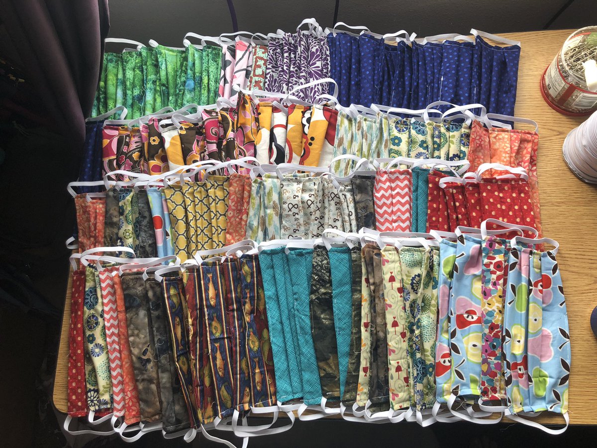 alaska22redmond's tweet photo. My Stay Home project....101 hand-made masks I made to hand out to every elder in our village tomorrow!  Health care in Bush Alaska is full of challenges, and it’s especially hard now. I can’t do much, but I can do this... #TheEagleWay #ItTakesAVillage #apoy19 #flatteningthecurve https://t.co/cSbjW4Eroi