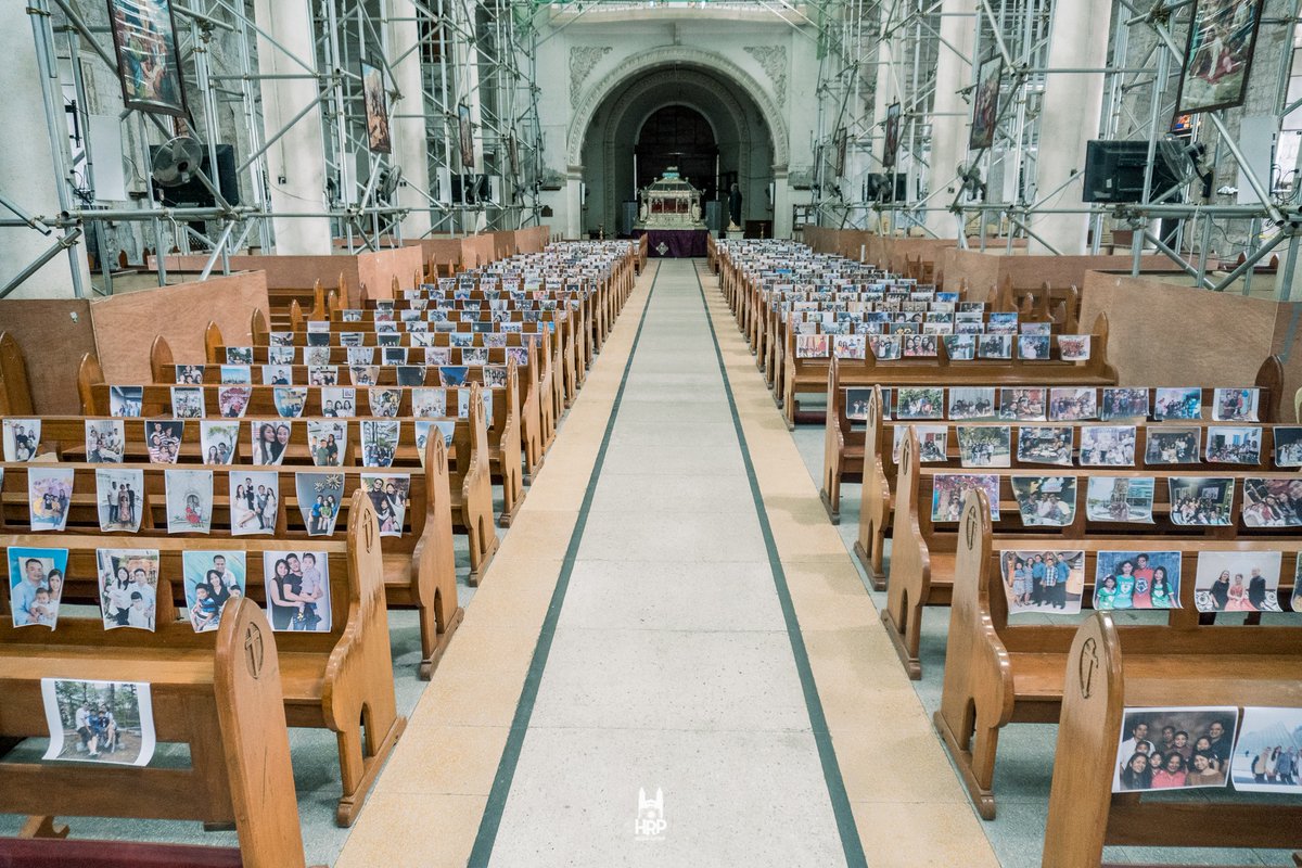 shailagarde's tweet photo. LOOK: Family portraits were collected from churchgoers of the Holy Rosary Parish in Angeles City for yesterday's Palm Sunday mass, which marks the start of Holy Week. Church pews have been empty since March 16, with services being livestreamed. (📸: Holy Rosary Parish) | @gmanews https://t.co/p2AAtDe4bD