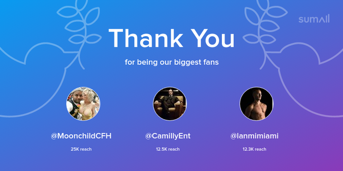 Our biggest fans this week: MoonchildCFH, CamillyEnt, lanmimiami. Thank you! via https://t.co/7jmtaMvHaC<a href="/tag/andaroundforallmyfriends"class="tags"><span>#andaroundforallmyfriends</span></a>