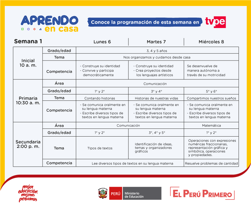 MineduPeru's tweet photo. 📺 ¡Atención, familias! Mañana tus hijas e hijos tienen una cita con la educación. Te invitamos a conectarte a la señal de @tvperupe porque empezamos el año escolar a distancia. Conoce la programación de esta semana aquí. https://t.co/49UpGD8IG3