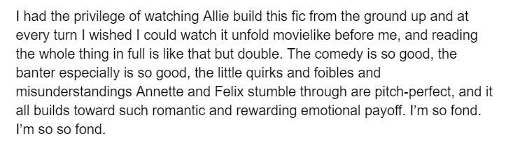 a fic you wish could be a movie> “jump then fall” by lavendrsblue> fire emblem: three houses, annette/felix> 14.1k, t, you’ve got mail au https://archiveofourown.org/works/223...