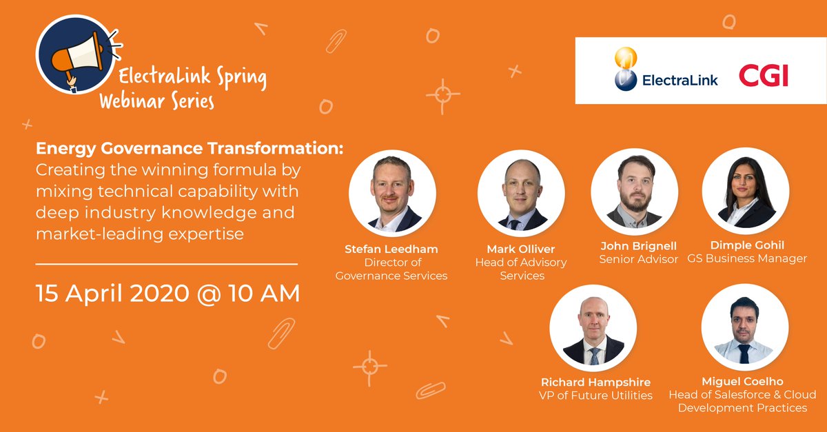 ElectraLink's tweet photo. Register for the first webinar in our Spring Webinar Series. Presenters from ElectraLink and CGI will discuss how digitalisation will transform code governance to establish the energy market of the future. Click here to register and find out more: https://t.co/WyCh62cGNf https://t.co/E64V2THT1g