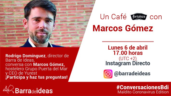 Esta tarde estará con nosotros Marcos Gomez a las 17.00 horas (UTC +2) en #ConversacionesBdi sobre cómo está afectando esta crisis a sus restaurantes y sobre cómo la tecnología puede ayudar a los hosteleros después del Día D.
¡Únete y pregunta!