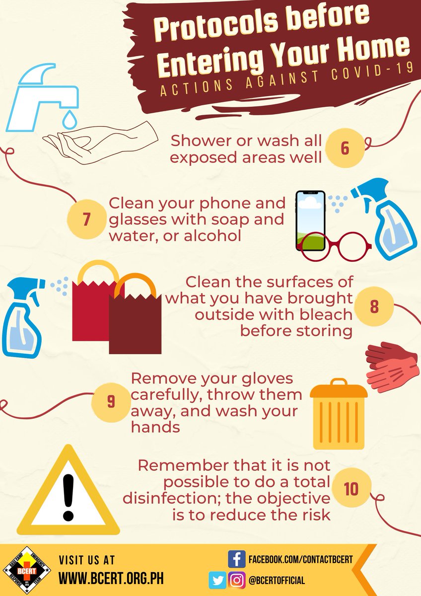 BCERTOfficial's tweet photo. PROTOCOLS BEFORE ENTERING YOUR HOME:
Action against COVID-19

Visit us at:
https://t.co/oB7LDlyXzx 

#bcertWAYS 
#staySAFE 
#PREVENTIONisbetterthancure https://t.co/WaWmW6Ip3Q