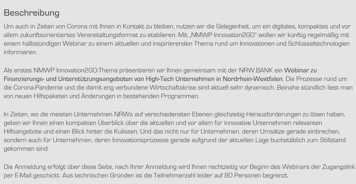 NRWEuropa's tweet photo. Morgen startet @Cluster_NMWP  die 1. Ausgabe von #NMWPInnovation2GO
Gemeinsam mit unseren KollegInnen der @NRWBANK gibt es im #Webinar Infos zu #Föderung und #Unterstützung für #Hightech #Unternehmen 💰🦾🧠
➡️ https://t.co/8CDyNRk6SE  
#NRWkanndas #TeamNRW #bewegtNRW https://t.co/PS0f8e6Hgl