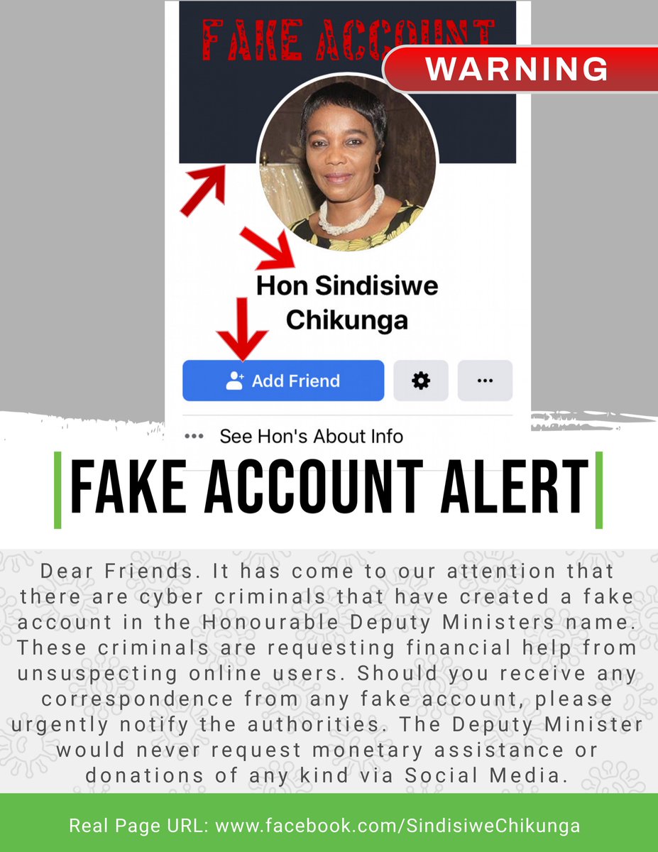 Dear Friends. It has come to our attention that there are cyber criminals that have created a fake account in the Honourable Deputy Minister’s name. Please Read Attached.