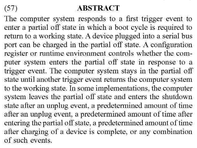 Patent: Transition into and out of a partially-off power state - AMDAn improvement in power management to enable the use of USB devices and some gadgets in low power state.More details:  http://www.freepatentsonline.com/20200089301.pdf 
