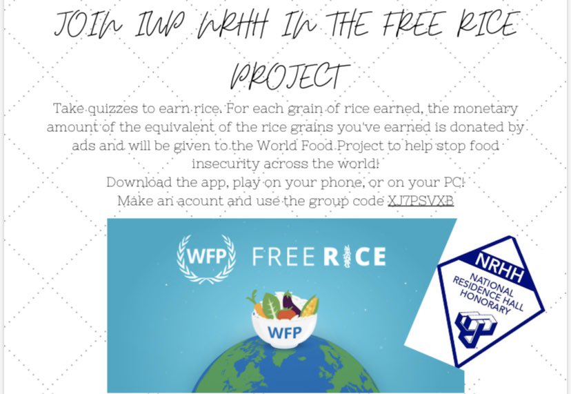 Join NRHH in the Free Rice Project to help donate to the World Food Project. Follow the instructions above to sign up and join our group!