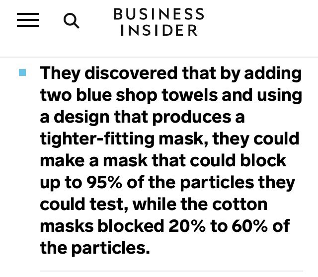 findingadrian's tweet photo. Make a very effective face mask out of two blue shop towels. Blocks 95% of particles   #Starbucks https://t.co/rDajm0ZZSB