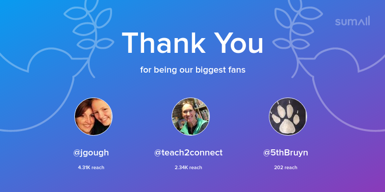 Our biggest fans this week: jgough, teach2connect, 5thBruyn. Thank you! via sumall.com/thankyou?utm_s…