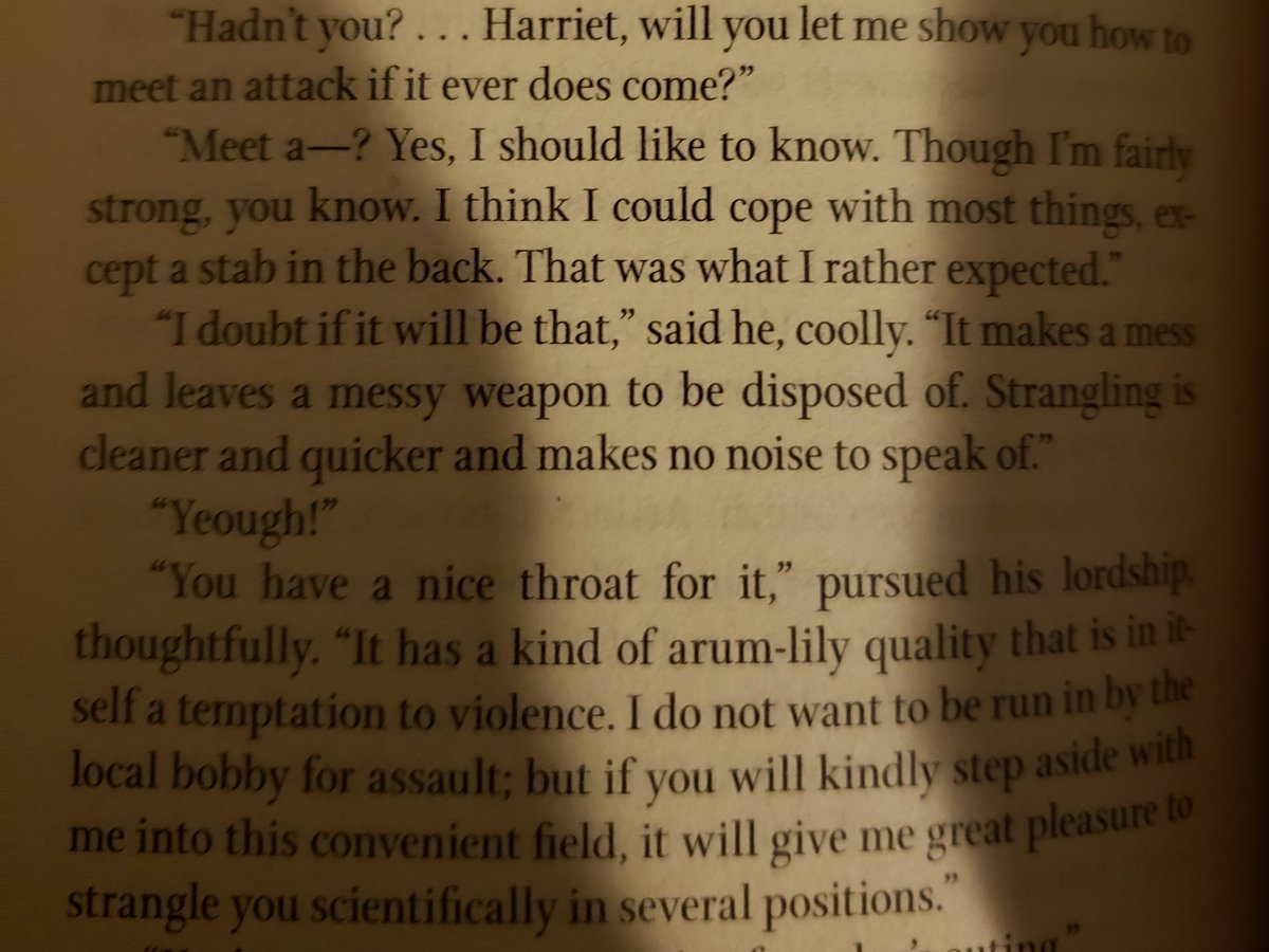 This section where Peter is showing Harriet how to defend herself against a possible attacker is 