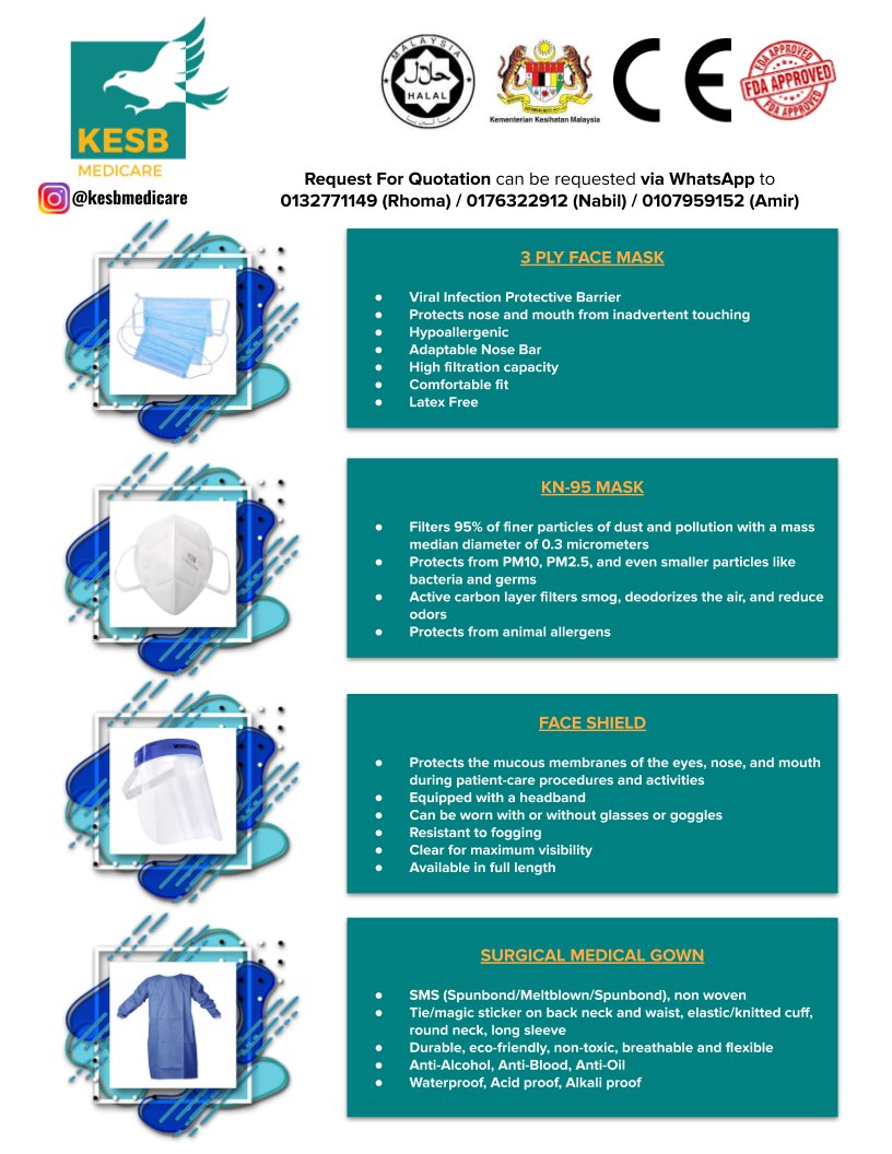 Other products will be ready on 15th April 2020 onward.For more info, check out 'KESB Medicare' on FB & IG - don't forget to like our business page and share the news!  #StayAtHome   #KitaJagaKita   #WeDeliver2U