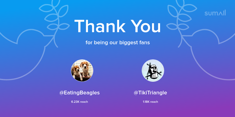 Our biggest fans this week: EatingBeagles, TikiTriangle. Thank you! via sumall.com/thankyou?utm_s…