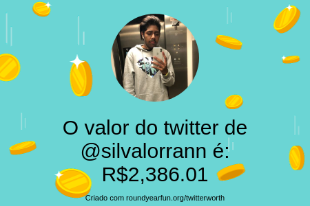 silvalorrann's tweet photo. Meu valor no Twitter é: R$2,386.01

Descubra o seu com https://t.co/ahebLKFcU6

⠀ https://t.co/nvW2QNEVqe