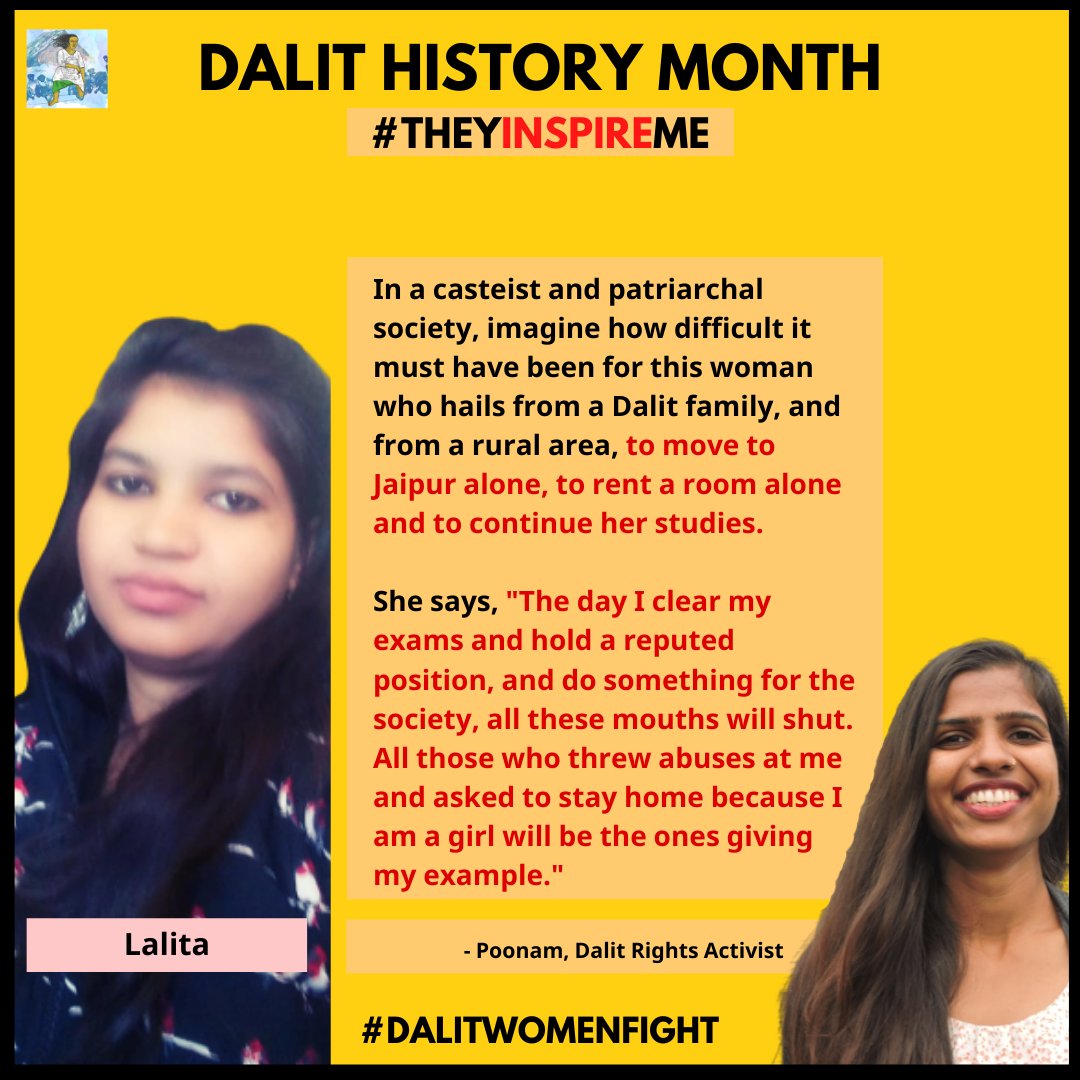 "We never discussed or talked about  #feminism, but her life and her words made me understand the meaning of it." Today, for  #DalitHistoryMonth, Poonam shares the story of her friend, Lalita. Their story is the living example of sisterhood and perseverance.  #TheyInspireMe