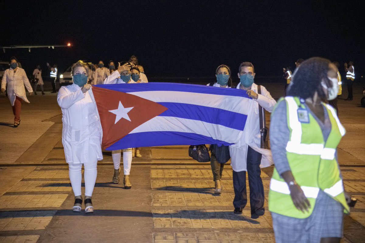 miaamormottley's tweet photo. We say bienvenido a Barbados to the more than 100 nurses who arrived Grantley Adams on Sunday night after having flown for more than 5 hours from Havana (with a fuel stop in Antigua) on board two specially chartered Liat aircraft. #beatcovid19together #barbados https://t.co/7Eil1baI7E